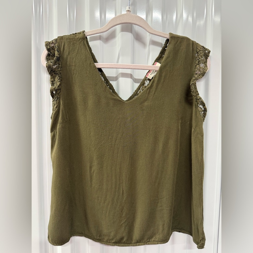Andree Olive Green Women's Blouse with Lace Detail